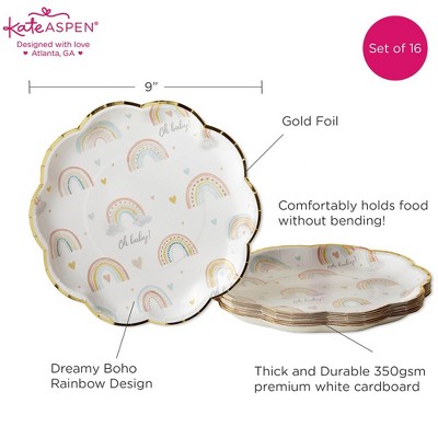 Boho Rainbow Baby Shower Disposable Tableware Set with Gold Foil Accents