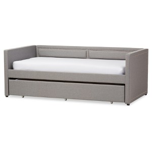 Baxton Studio Twin Raymond Modern and Contemporary Fabric Nailhead Trimmed Sofa Daybed with Roll Out Trundle Guest Bed Gray: Rubberwood Frame - 1 of 4