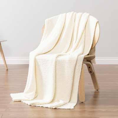 Cream Twin Reversible Fleece Knit Throw Blanket