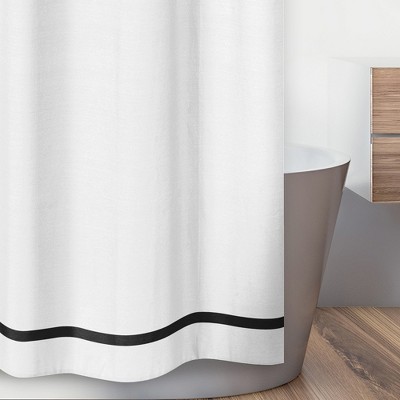 Hotel Collection White and Black Cotton Shower Curtain
