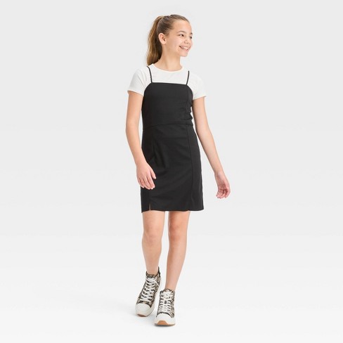 Girls' 2 For 1 Fitted Knit Dress - Art Class™ Black L : Target