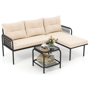 Tangkula 3-Piece L Shaped Patio Furniture Set w/Tempered Glass Table Back & Seat Cushions - 1 of 4