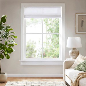 ChicFurnit 1PC Cordless Roman Blind Galen Matte Fabric Weighted Hem Energy Efficient for Room Darkening and Privacy, White / Ivory - 1 of 4