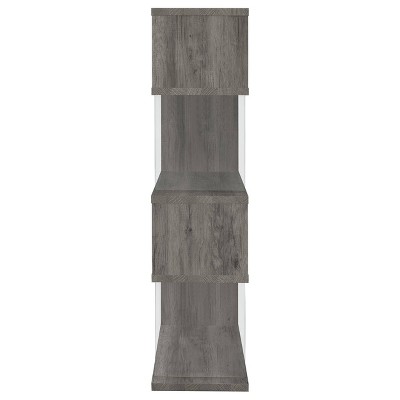 Zigzag Contemporary 63" Gray Wood Bookcase with Glass Panels