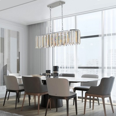 KTMBDW Crystal Chandelier Modern Round/Rectangular Pendant Light Fixture for Dining Room Kitchen Island Chrome