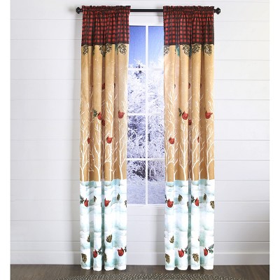 Holiday Cardinal and Pinecone Light-Filtering Polyester Window Panel