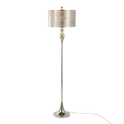 63" Polished Nickel White Floor Lamp with Drum Shade