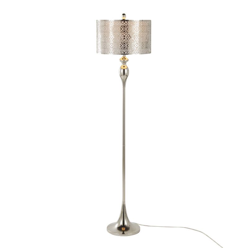 LumiSource Ashland 63&#34; Contemporary Metal Floor Lamp in Polished Nickel with Laser Cut Metal and White Linen Shade from Grandview Gallery, 2 of 6