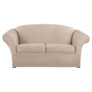 Ultimate Stretch Suede 3pc Loveseat Slipcover Cement Gray - Sure Fit, Silver Gray
