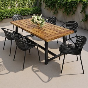 7-Piece Outdoor Dining Set with Acacia Wood Tabletop and 6 Stackable Chair - 1 of 4