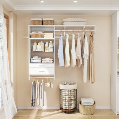 Aheaplus Laundry Room Closet System with Drawer and Hanging Rod, Wall-Mounted Closet Organizer with Adjustable Shelf