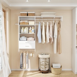 Aheaplus Laundry Room Closet System with Drawer and Hanging Rod, Wall-Mounted Closet Organizer with Adjustable Shelf - 1 of 4