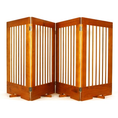 Oak 4-Panel Freestanding Solid Wood Pet Gate