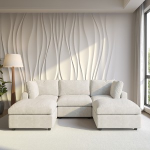 Cloud Couch Modular Sectional Sofa,100.5" U Shaped Couch, Oversized Convertible Wide Seater,3 Seater With 2 Ottomans For Living Room Set,Beige - 1 of 4