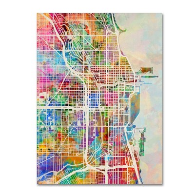 Michael Tompsett Multicolor Chicago City Street Map Canvas Art 24'' x 32''