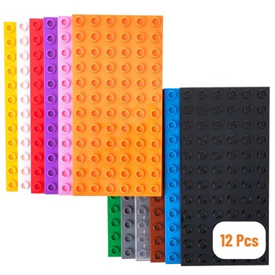 Strictly Briks Toy Building Block, Big Briks Stackable Baseplates For Towers, Shelves, Rainbow Colors, 12 Pack, 7.5x3.75 Inches