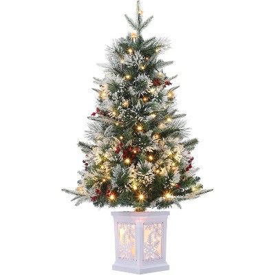 3FT Small Christmas Tree, Pre-Lit Artificial Christmas Tree with 78 Led Lights, Snow Flocked Xmas Tree with White Base, Battery Operated, 1PC/2PCS