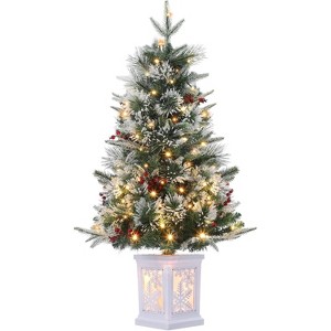 3FT Small Christmas Tree, Pre-Lit Artificial Christmas Tree with 78 Led Lights, Snow Flocked Xmas Tree with White Base, Battery Operated, 1PC/2PCS - 1 of 4
