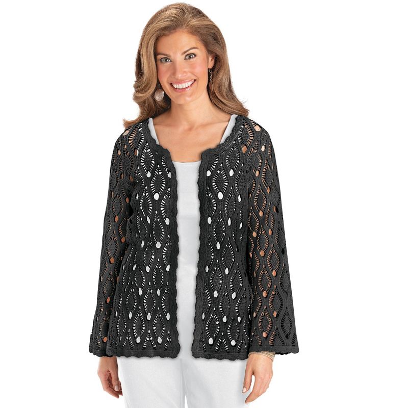 Collections Etc Open Front Scalloped Hem Crochet Cardigan, 4 of 6