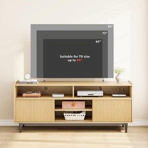 Whizmax Wood TV Stand, Boho Entertainment Center with Storage and Fluted Sliding Doors for Living Room Bedroom - 1 of 4