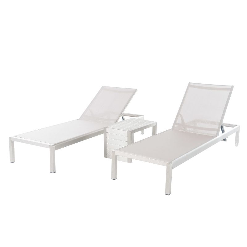 Cape Coral 3pc Mesh Patio Chaise Lounge Set with Aluminum Side Table - Gray - Christopher Knight Home, 3 of 8