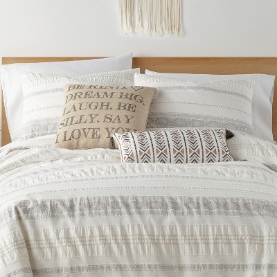 Pickford 3-Piece Grey, Taupe, Cream Stripe, Geometric Cotton Full/Queen Duvet Cover Set
