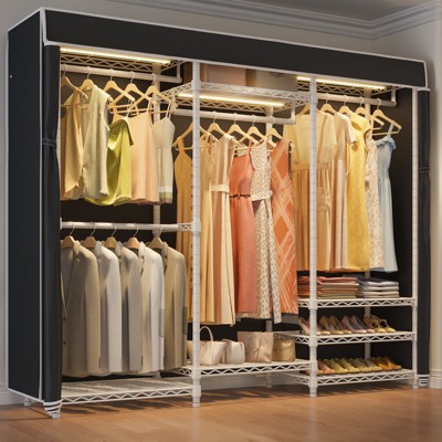 VIPEK V5LC Garment Rack Heavy Duty Covered Clothes Rack with Dimmable LED Lights, Portable Closet Wardrobe Clothing Rack, Black Rack with Cover