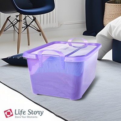 Purple 55 Quart Stackable Plastic Storage Container with Lid