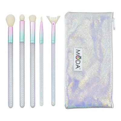 MODA Brush Mythical 6pc Enchanting Eye Makeup Brush Set with Holographic Zip Case, Includes - Eye Contour, Domed Shadow, Smoky Eye, and Falsie Fan Brushes