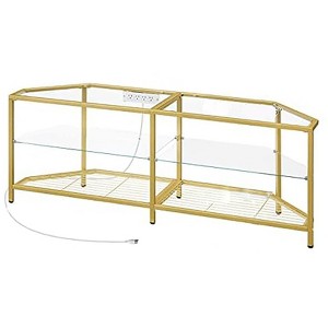 Itopfox Corner TV Stand with Power Outlet for TVs up to 60" Modern Corner TV Console Table with Open Shelves Tempered Glass Media Entertainment - 1 of 4