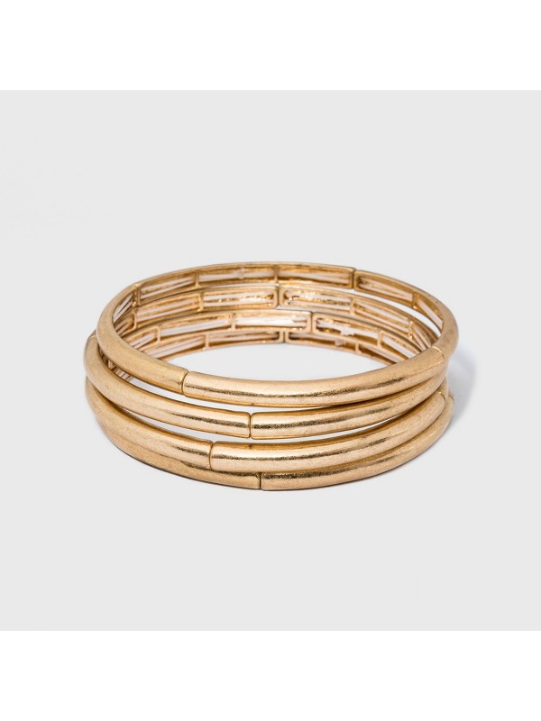 Smooth Bar Stretch Bangle Set — Gold
