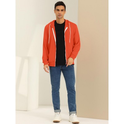 Lars Amadeus Men's Zip Up Long Sleeves Solid Color Knit Hooded Jackets Orange Small — фото 3