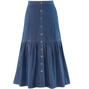 Collections Etc Stylish Full Flounce Hem Denim Skirt with Patch Pockets - 1 of 3