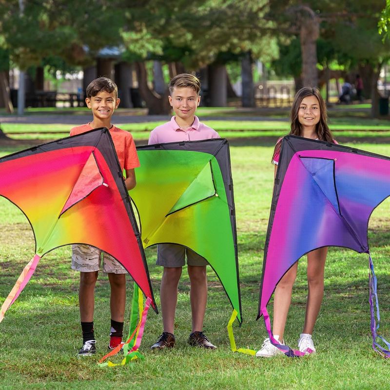 Syncfun 3 Packs Large Delta Kite Orange, Green and Purple, Easy to Fly Huge Kites for Kids and Adults with 262.5 ft Kite String, 2 of 8