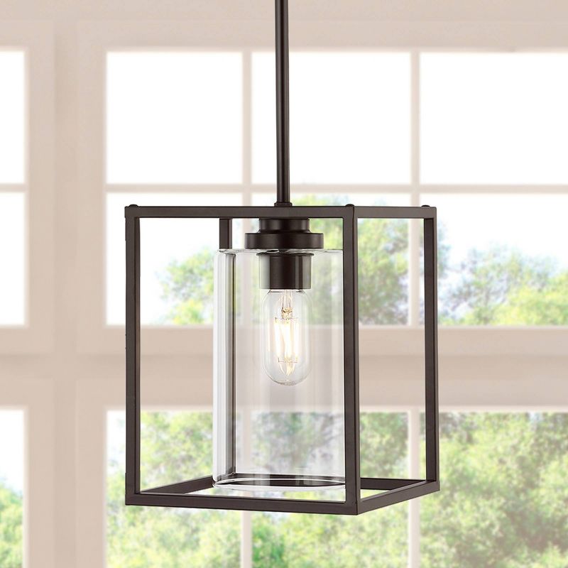 Industrial Farmhouse Iron/Glass LED Pendant Oil Rubbed Bronze - JONATHAN Y, 2 of 10