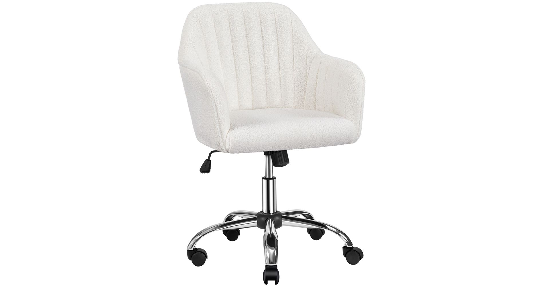 Yaheetech Modern Velvet Desk Chair Soft Height-Adjustable 360°Swivel Computer Chair, Ivory