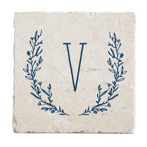 Personalization Mall Farmhouse Floral Personalized Letter Tumbled Stone Coaster Set - 1 of 1