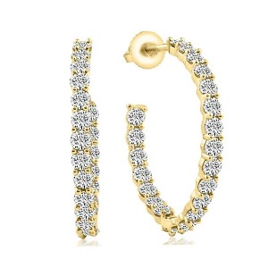 Pompeii3 2 1/4Ct Diamond Inside Outside Hoops 10k White or Yellow Gold Earrings 1" Tall - 1 of 2