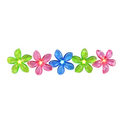 Northlight Set of 10 Pink, Blue and Green Flower Patio and Garden Novelty Lights 2.5