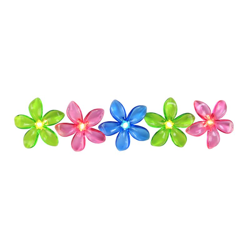Northlight 10-Count Pink and Green Flower Patio Garden Novelty Light Set, 6ft White Wire, 1 of 2