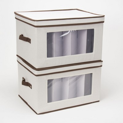 Natural Fabric Collapsible Stemware Storage Box with Lift Off Lid