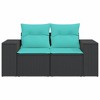 vidaXL Patio Sofa with Cushions - 2-Seater Outdoor Loveseat, Black Poly Rattan, with Storage, Removable Covers, Comfortable Seating for Garden/Deck - 4 of 4