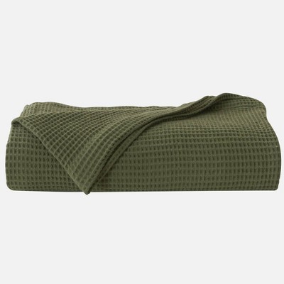 Sage Cotton Waffle Weave Knit Throw Blanket