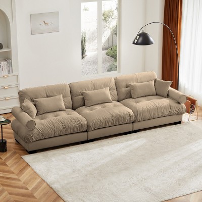 Large Straight Sectional Sofa,Modern Velvet Sectional Sofa With Waist Pillows And Throw Pillows,Comfortable Sofa For Living Room-Cuddlewood