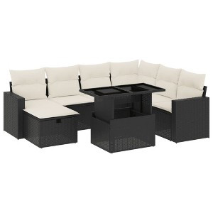 vidaXL 8 Piece Patio Sofa Set with Cushions Black and Cream Poly Rattan - 1 of 4