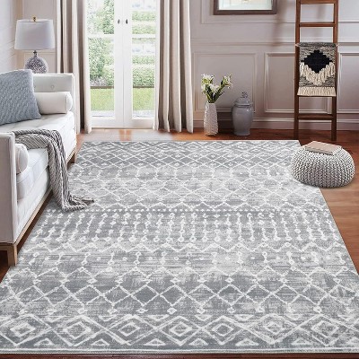 Washable Area Rugs Rug for Living Room Bedroom Farmhouse, Geometric Neutral Rug Low Pile Non-Slip Soft Stain-Resistant Carpet