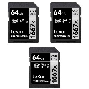 Lexar Professional SDHC/SDXC 1667x UHS-II 64GB Memory Card (3-Pack) - 1 of 3