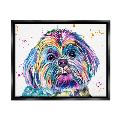 Stupell Industries Bold Rainbow Shih Tzu Dog Portrait Framed Floater Canvas Wall Art
