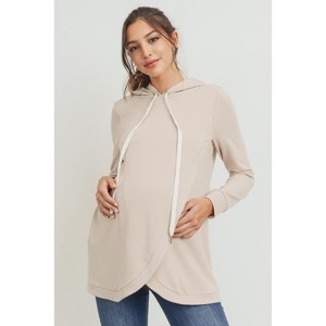 Hello Miz Women's Nursing Crossover Drawstring Maternity Hoodie Sweatshirt - 1 of 4