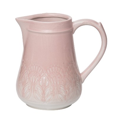 Transpac Ceramic 7.3 in. Pink Everyday Debossed Lace Pitcher